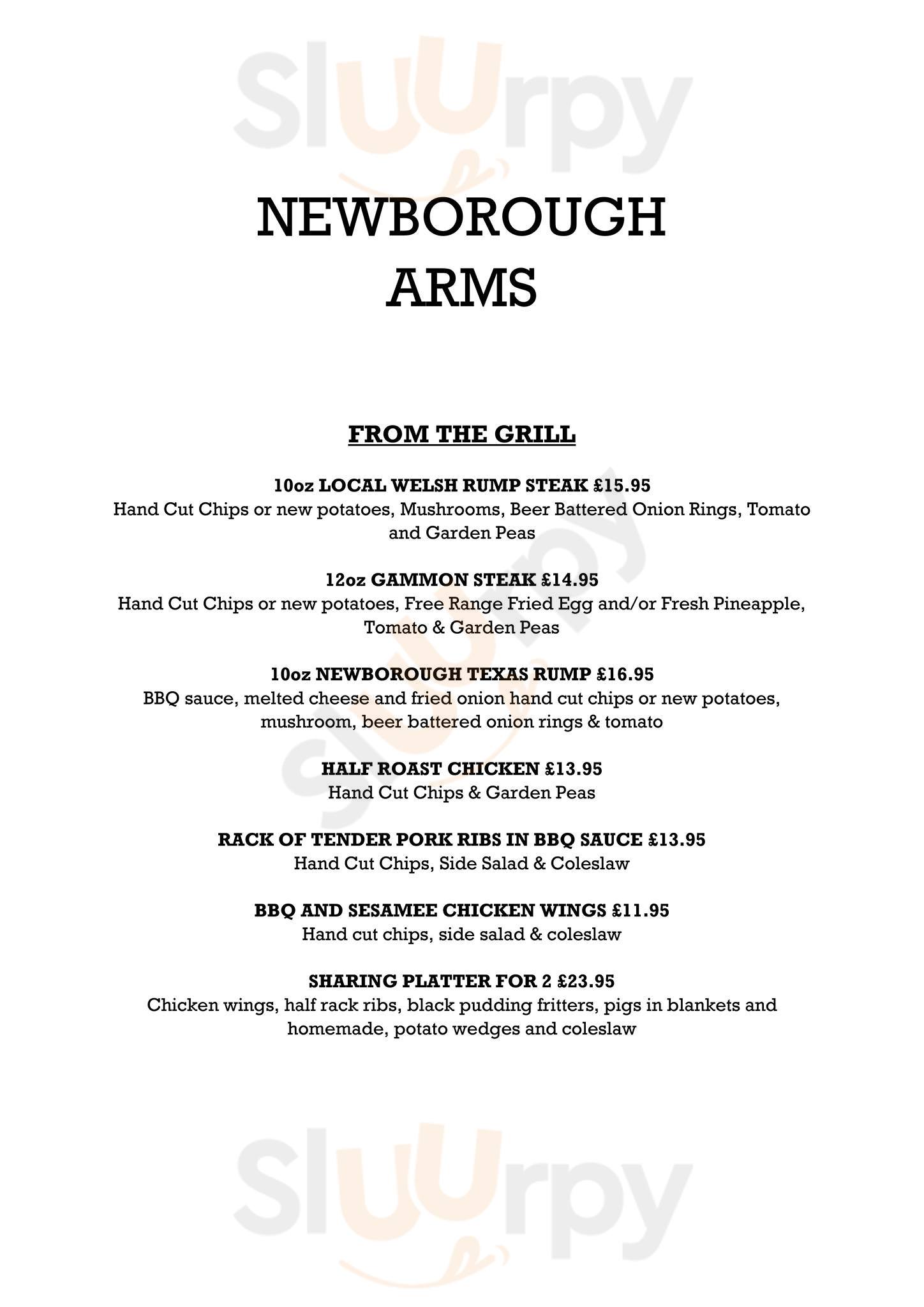 The Newborough Arms Men Bontnewydd Main Menu Sluurpy