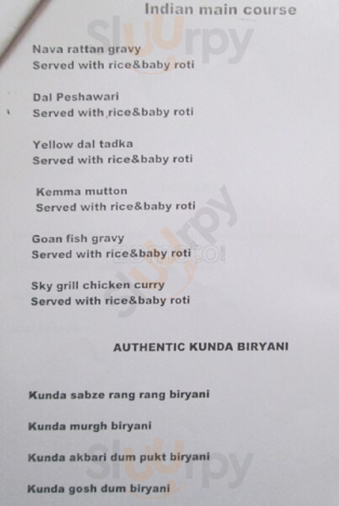 K Sky Grill Men Hyderabad Main Menu Sluurpy