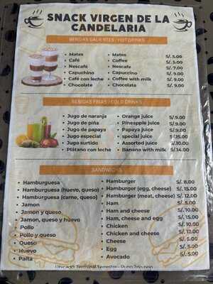Snack Virgen De La Candelaria menu