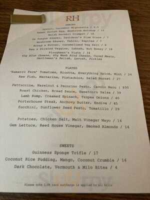 Reed House menu