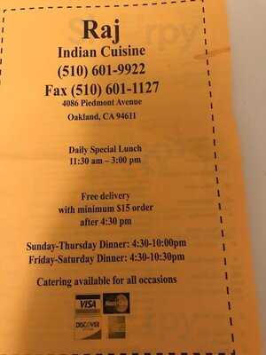 Raj Indian Cuisine, Oakland