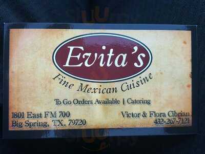 Evita's Fine Mexican Cuisine menu