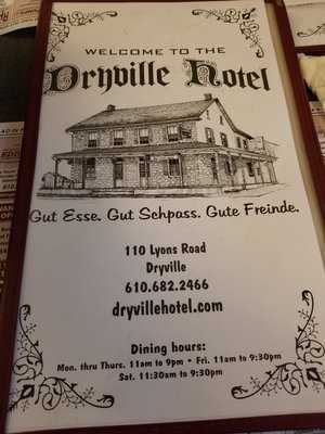 Dryville Hotel menu