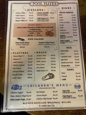 Pool Hayes menu