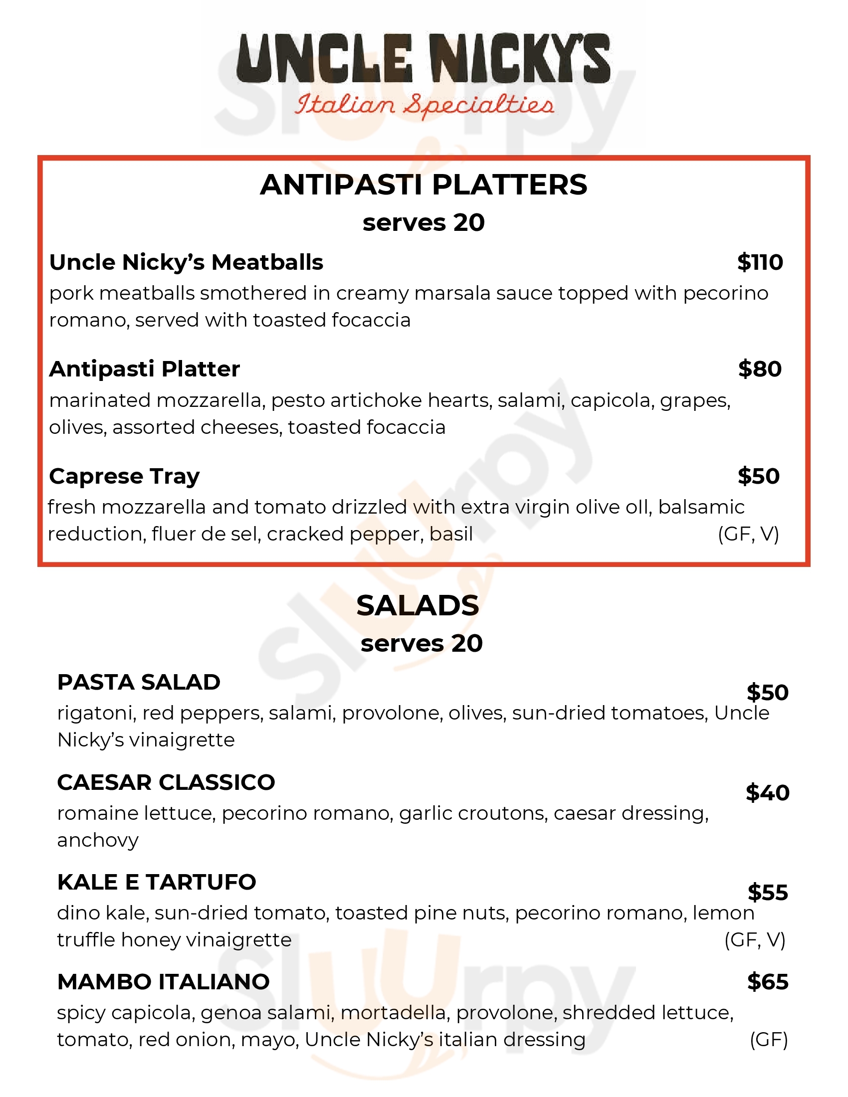 Main Menu - Uncle Nicky's