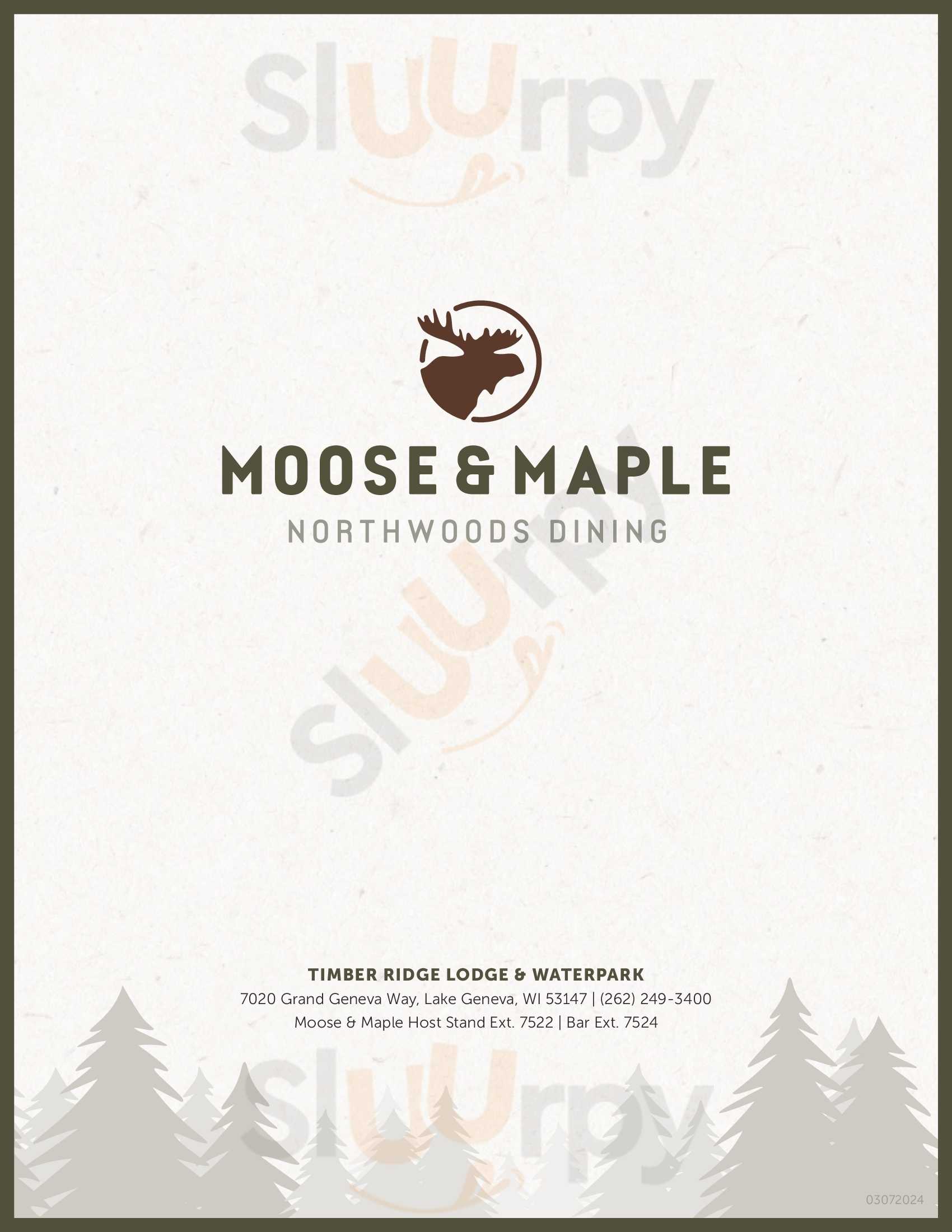 Moose & Maple At Timber Ridge Lodge Lake Geneva Menu - 1