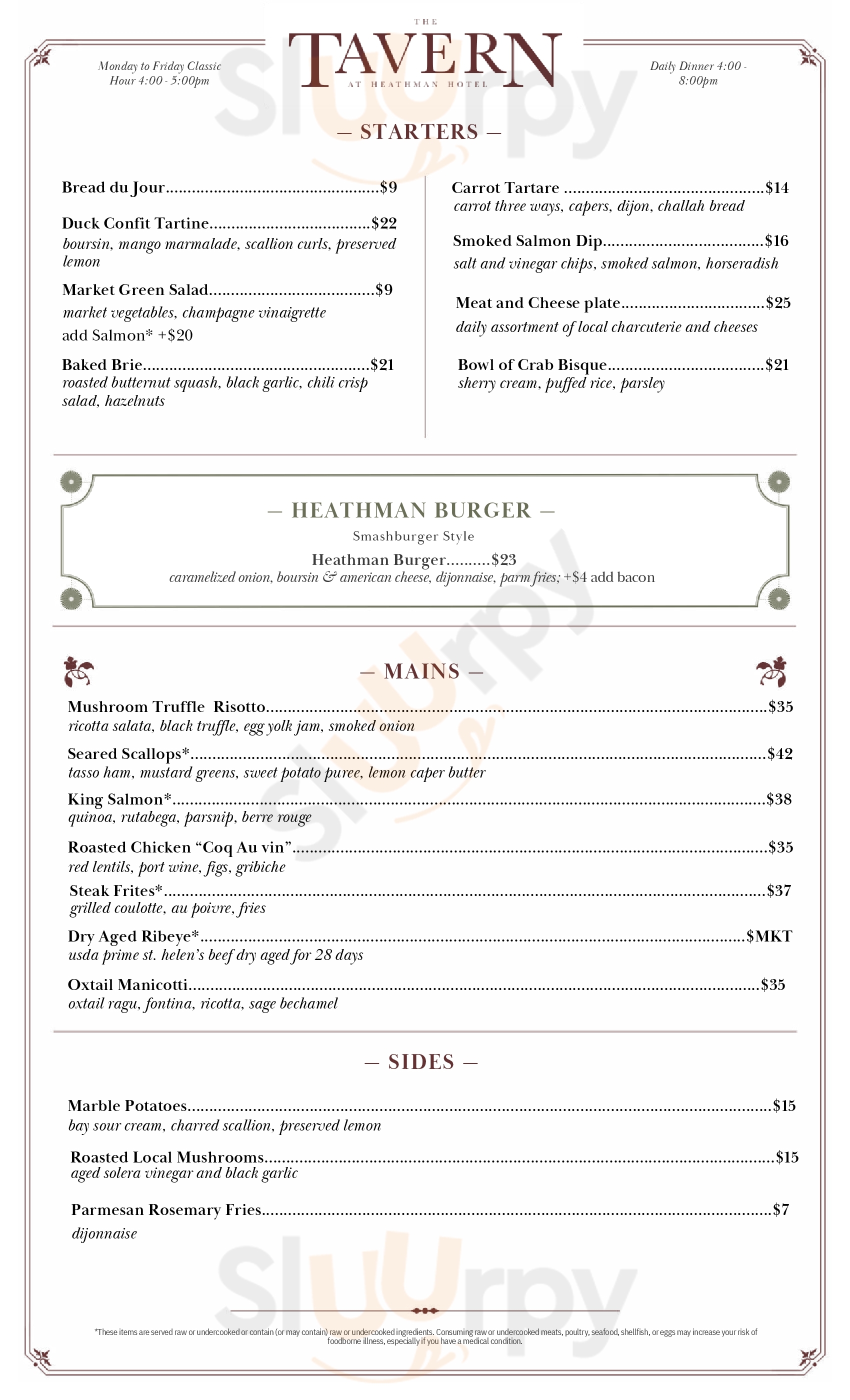 Main Menu - The Tavern At Heathman