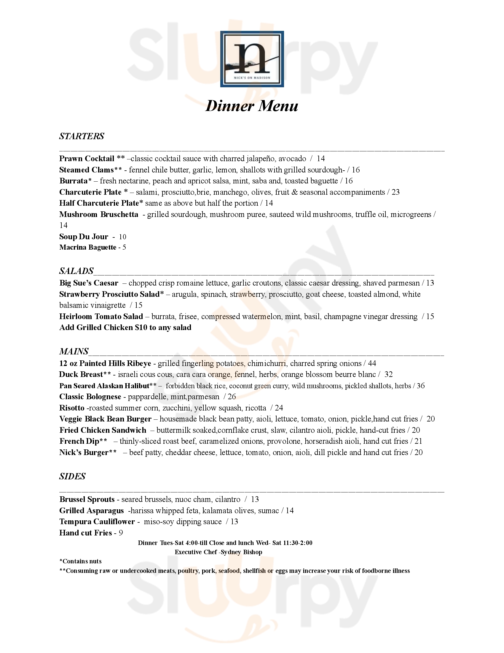 Nick's On Madison Seattle Menu - 1
