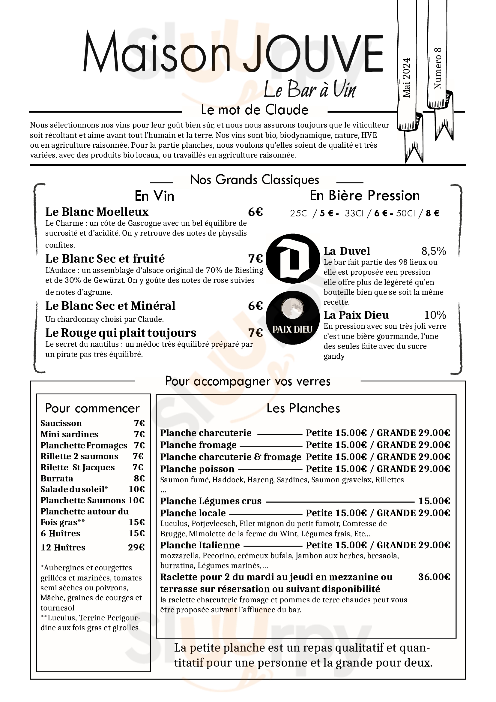 Main Menu - Maison Jouve - Le Bar À Vin - Dunkerque Malo Les Bains