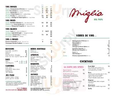 Miglia menu