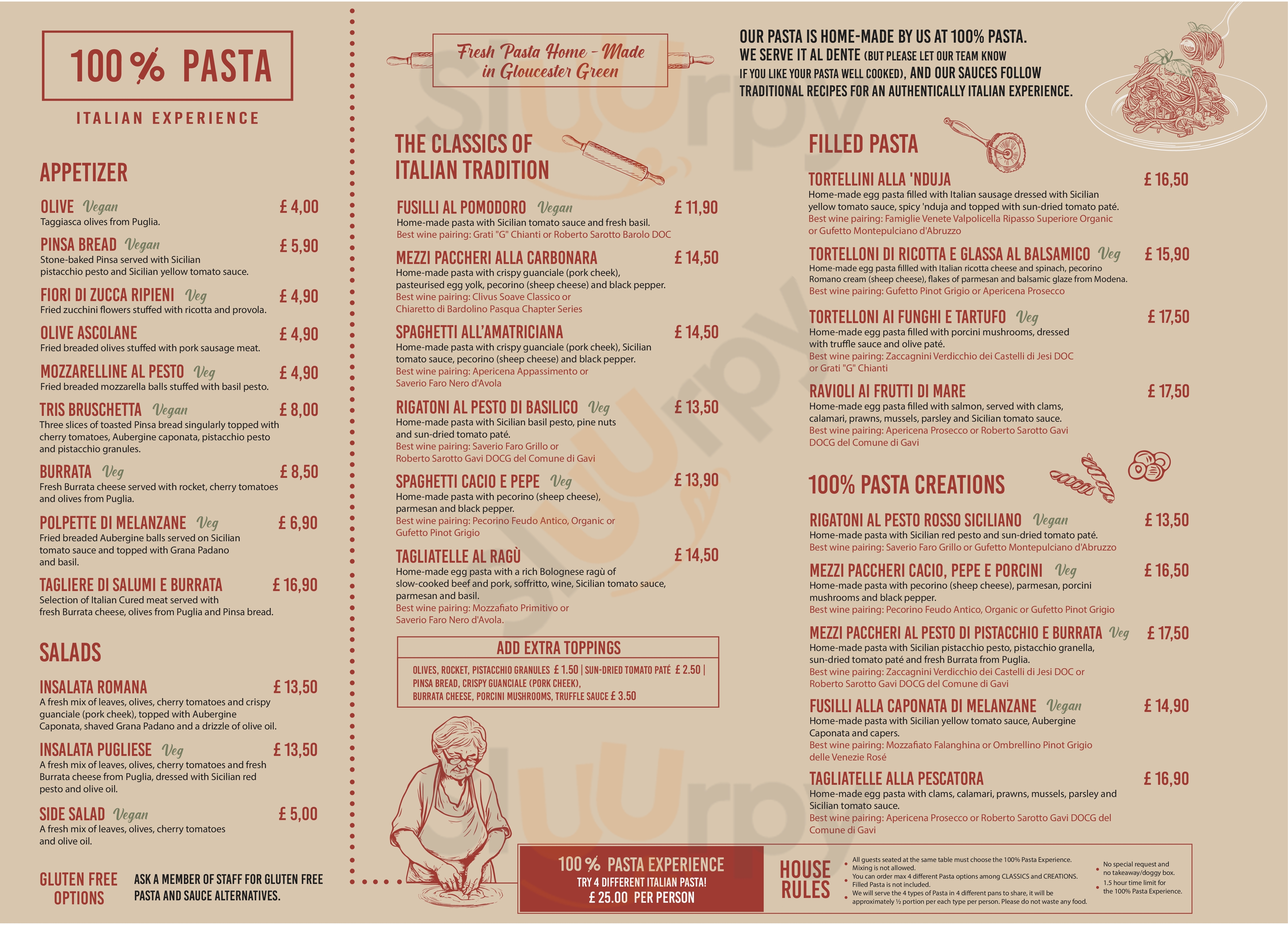 Main Menu - 100% Pasta