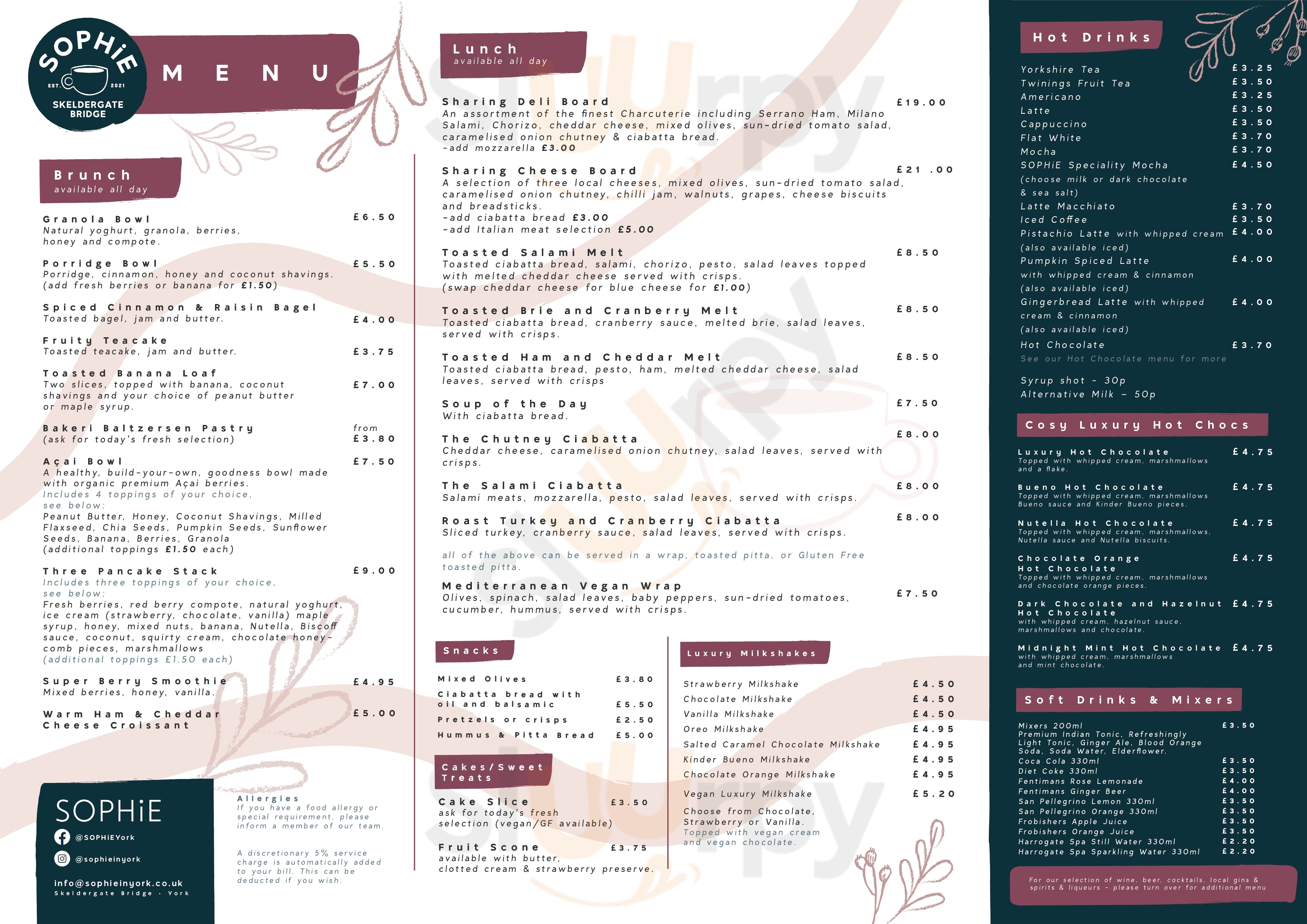 Main Menu - Sophie @ Skeldergate York