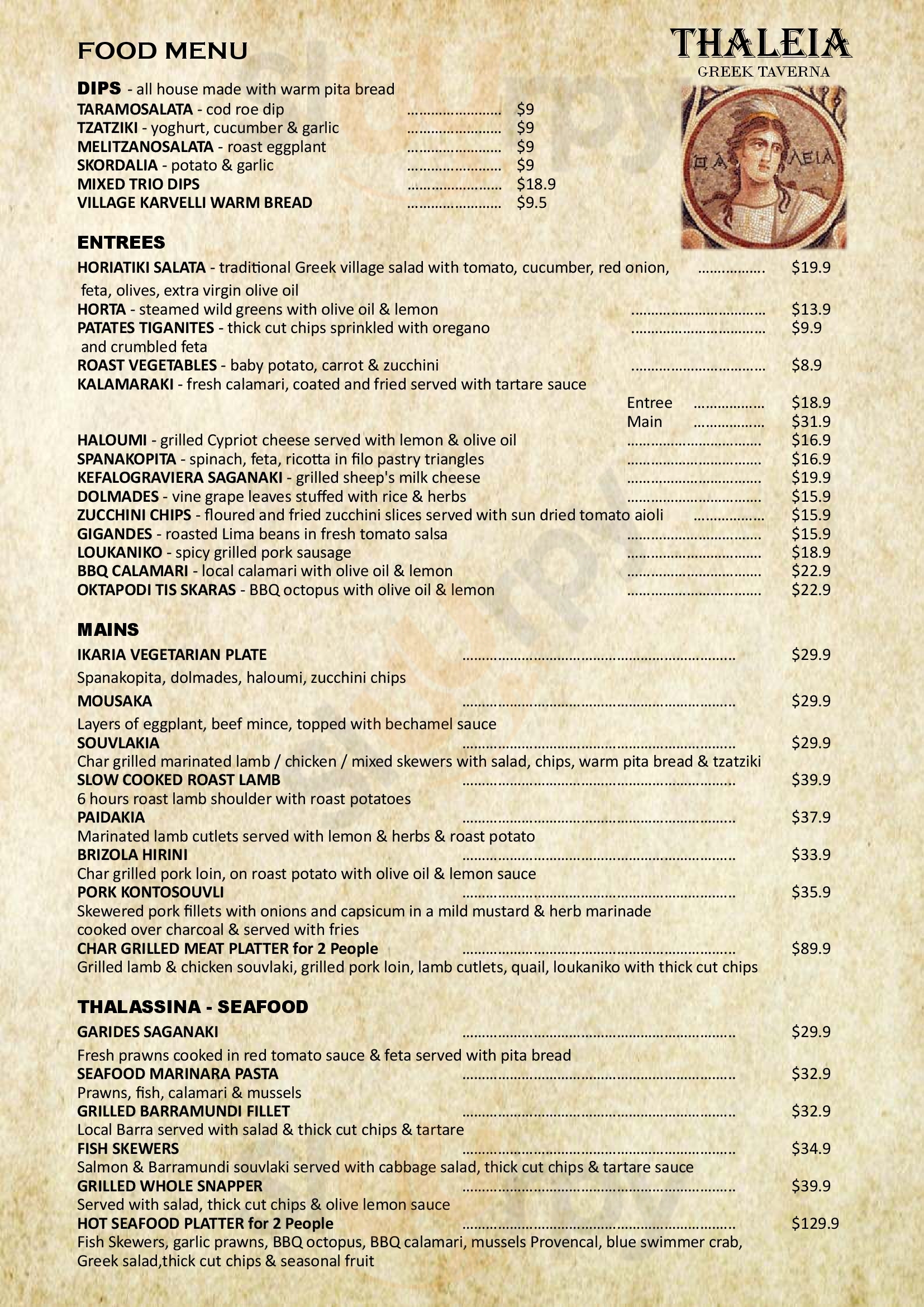 Thaleia Greek Taverna Greenacre Menu - 1