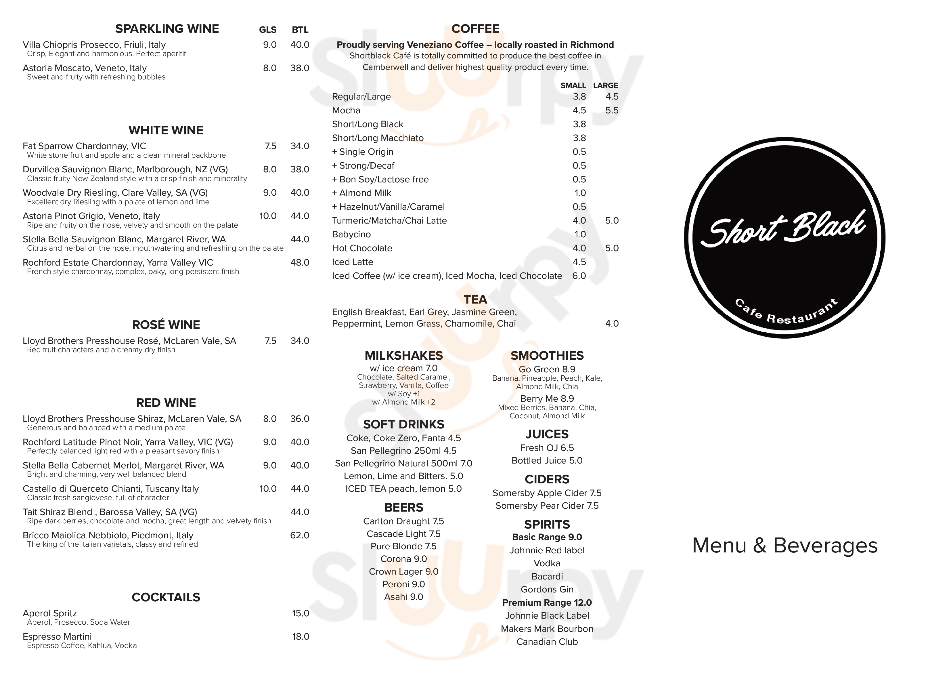 Short Black Cafe Melbourne Menu - 1