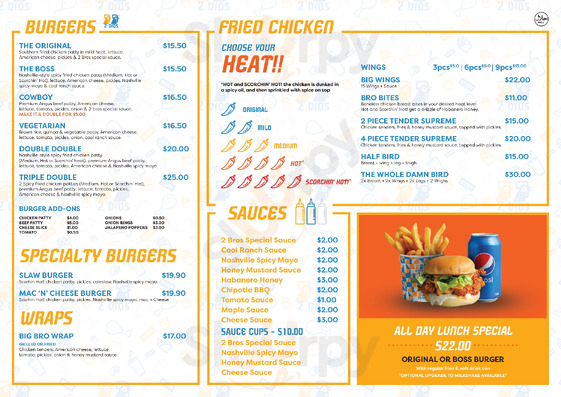 2 Bros | Nashville Hot Chicken | Burgers | Milkshakes