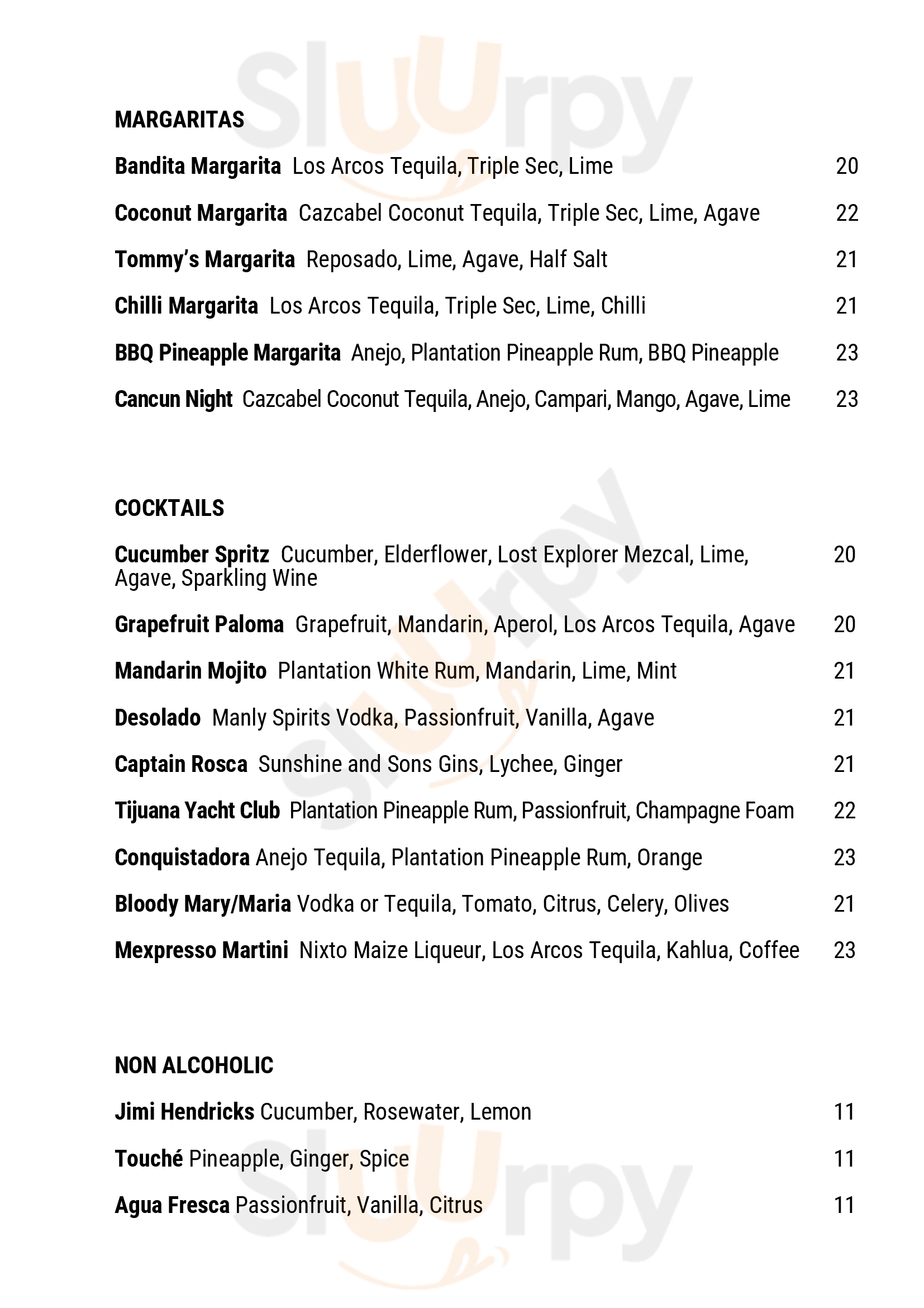 Bandita Mexican Restaurant & Bar Noosa Noosaville Menu - 1