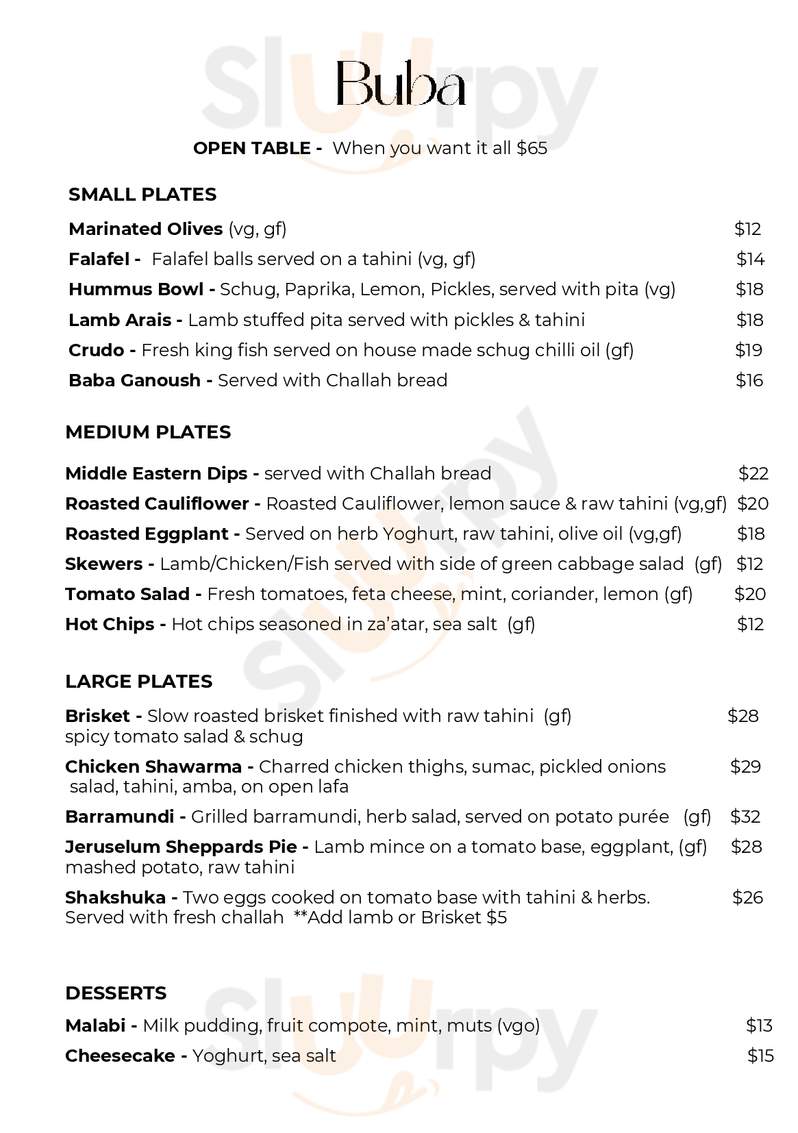 Buba Melbourne Menu - 1