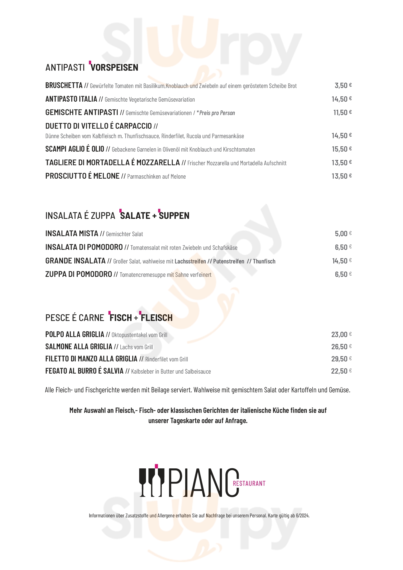 Main Menu - Restaurant Piano