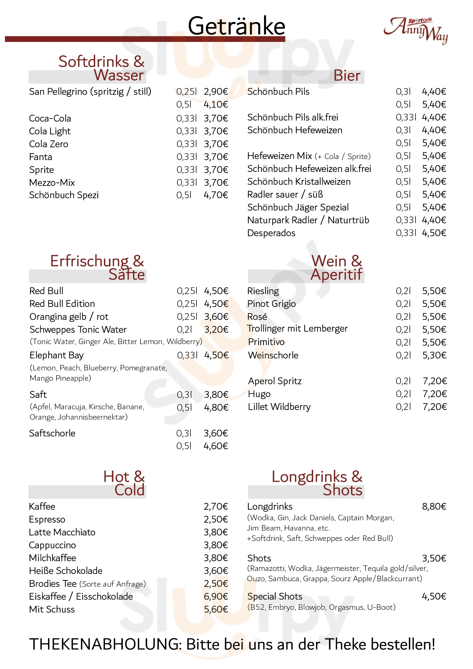 Sportcafé Annyway In Filderstadt Filderstadt Menu - 1