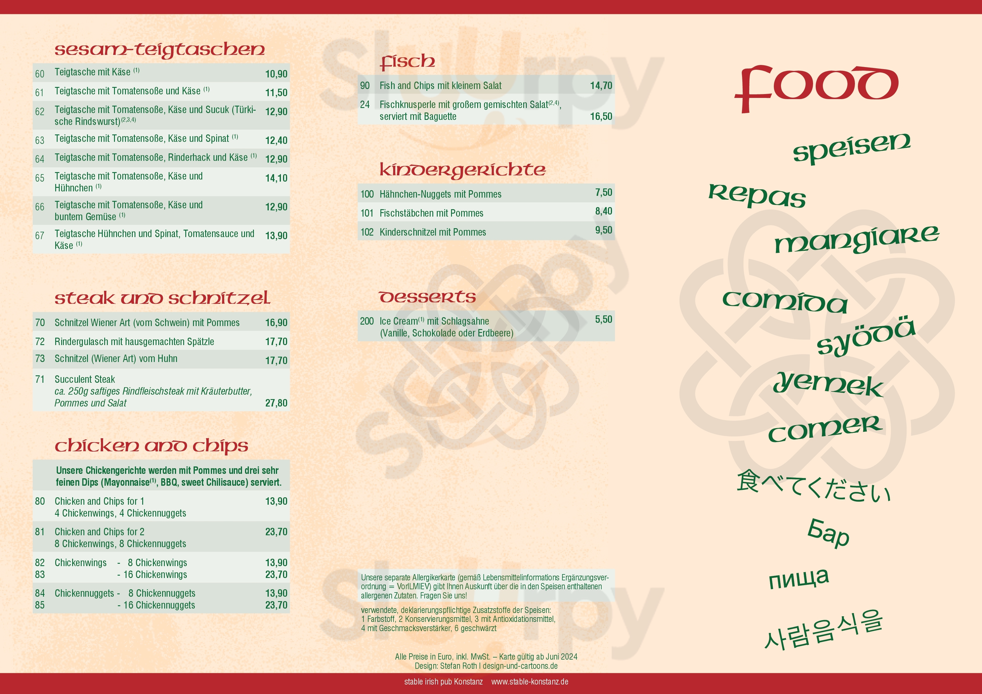 Main Menu - Stable Konstanz - Irish Pub - Inh. Frank Kaltenbach