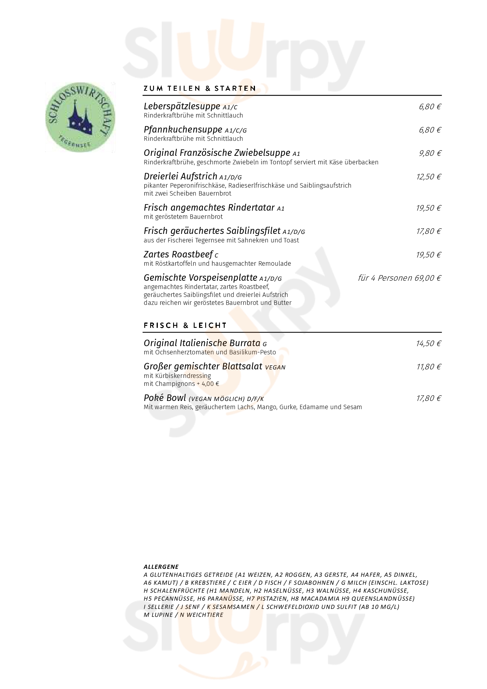 Schlossbrennerei Tegernsee Tegernsee Menu - 1