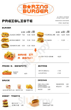 Boring Burger menu