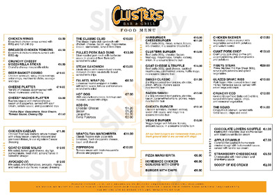 Clusters Bar & Grill menu