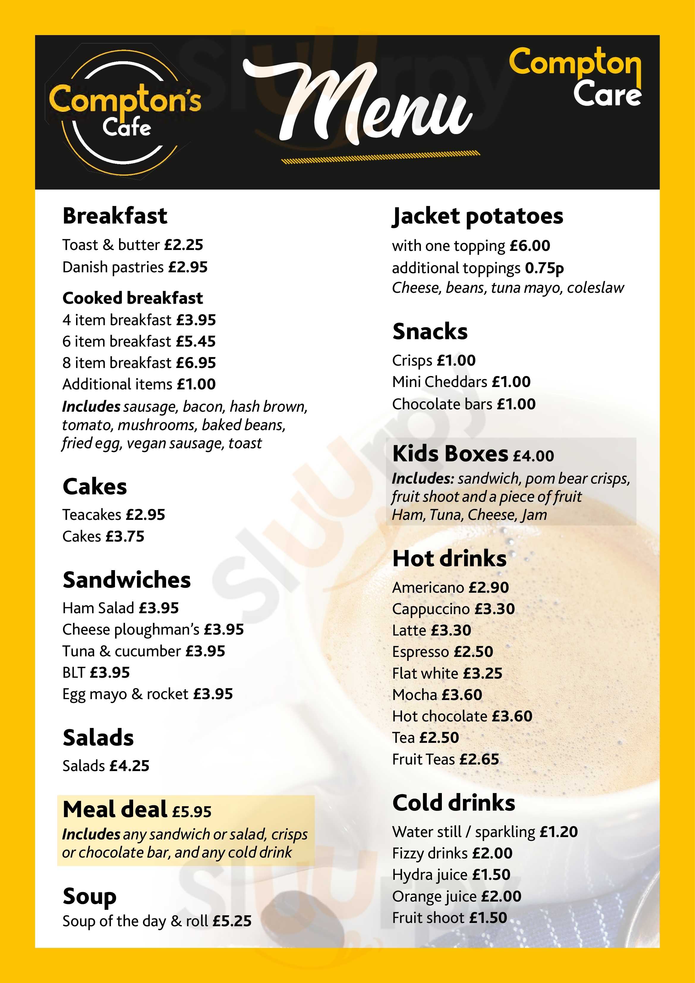 Main Menu - Compton's Cafe - Codsall