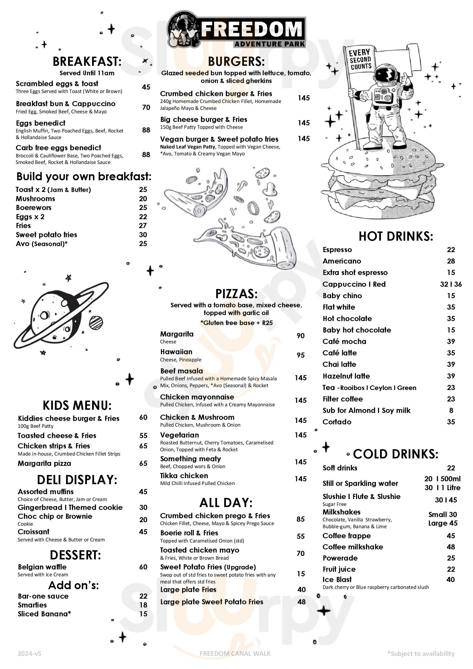 Freedom Adventure Park Canal Walk Century City Menu - 1