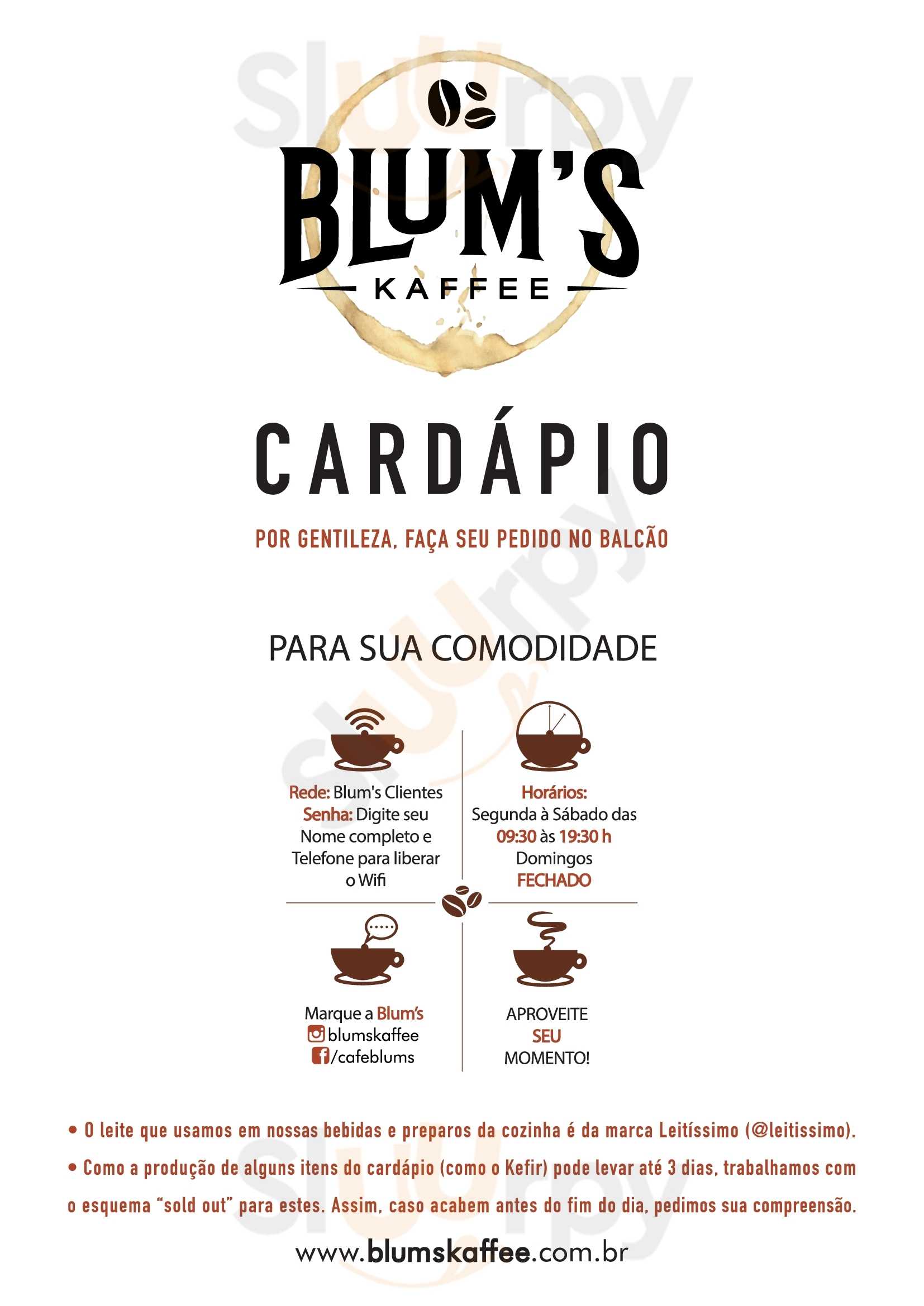 Blum's Kaffee Cafés Especiais Blumenau Menu - 1