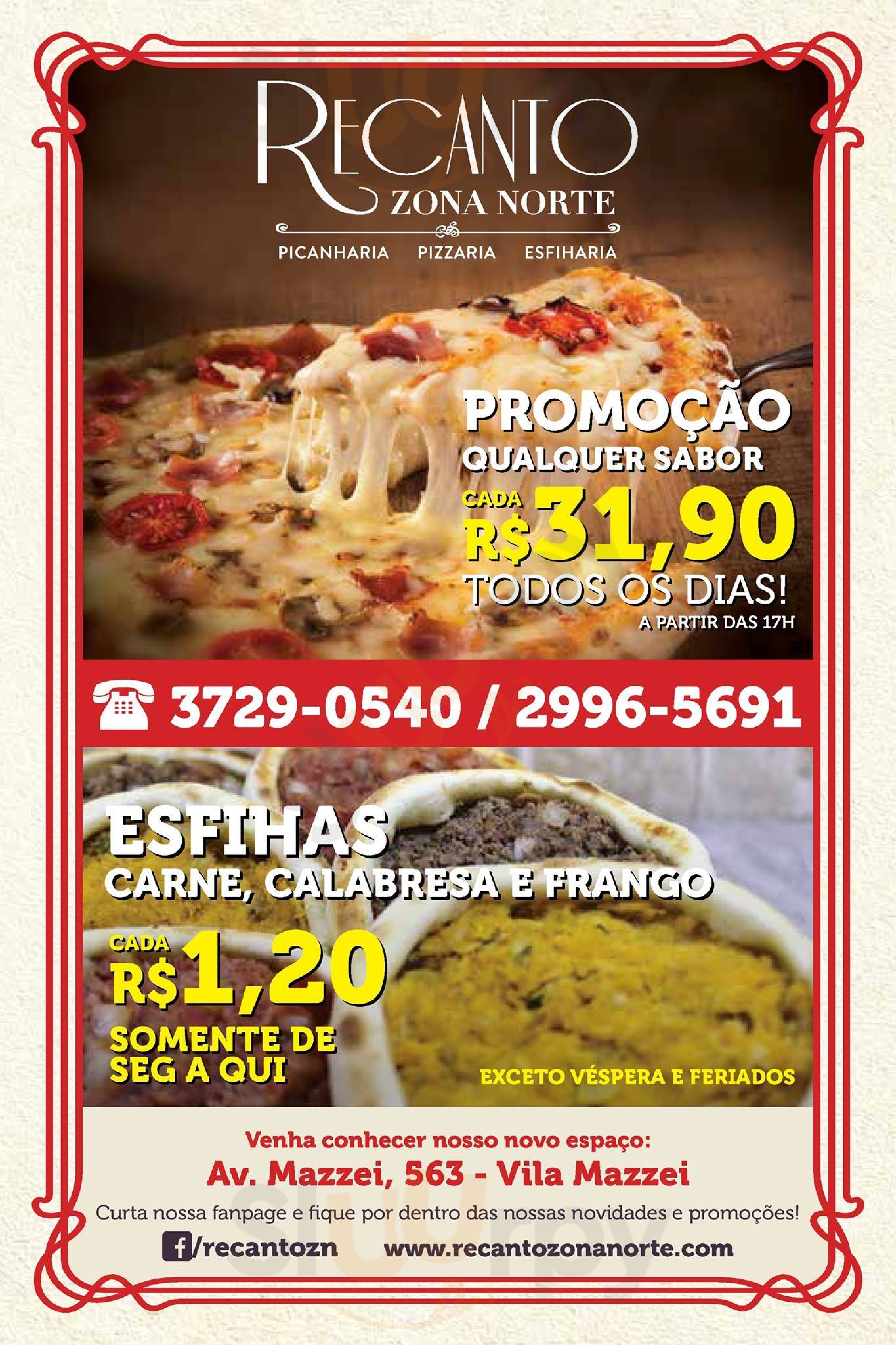 Recanto Zona Norte São Paulo Menu - 1