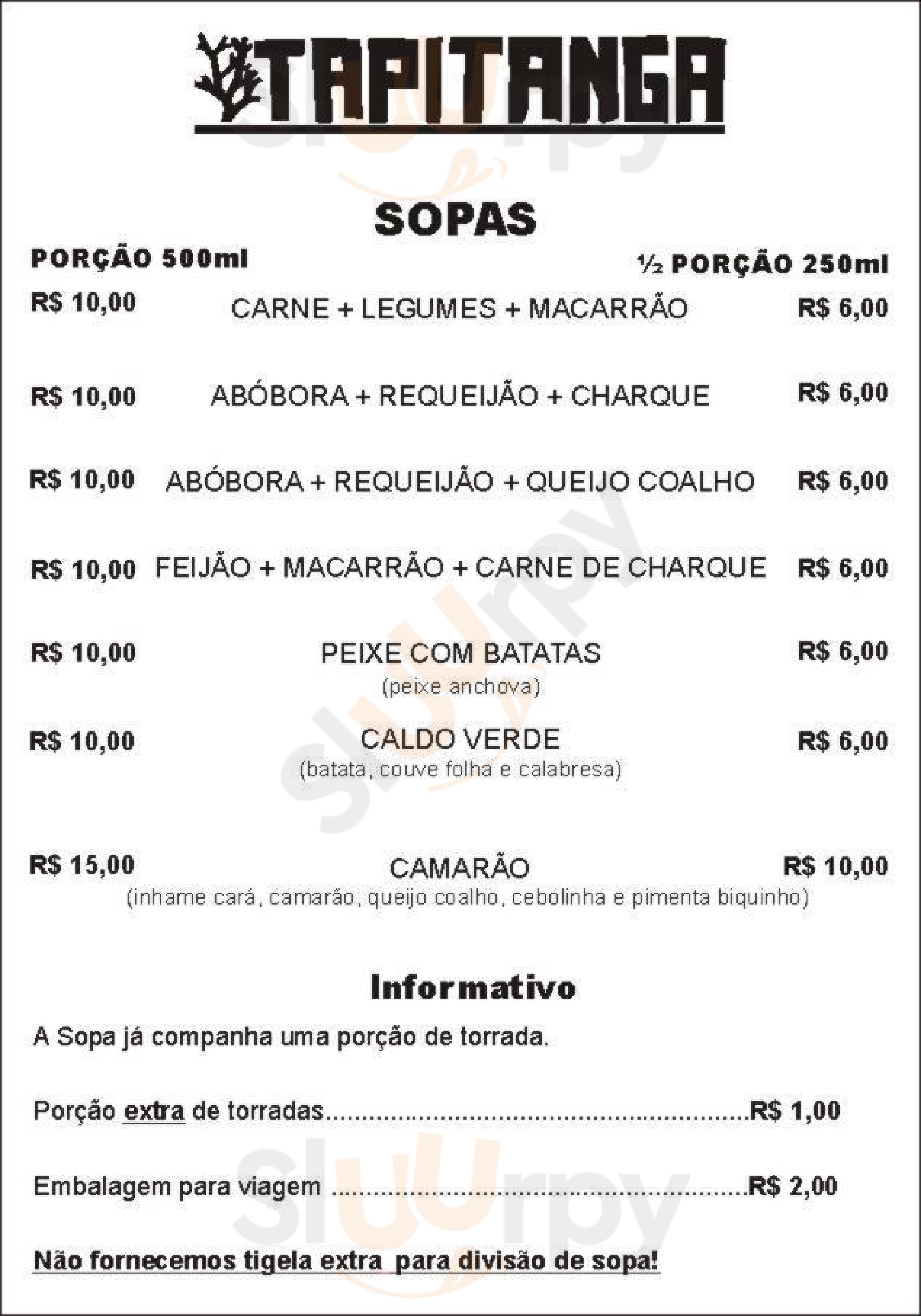 Tapitanga Sopas E Tapiocas Tamandaré Menu - 1