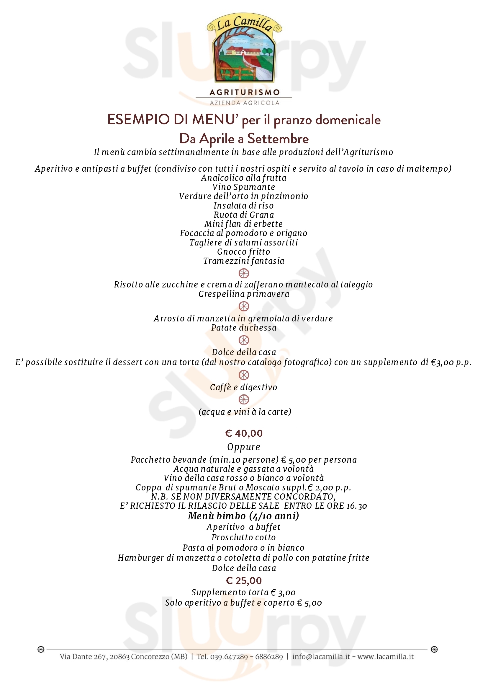 Menu esempio - Agriturismo La Camilla Restaurant