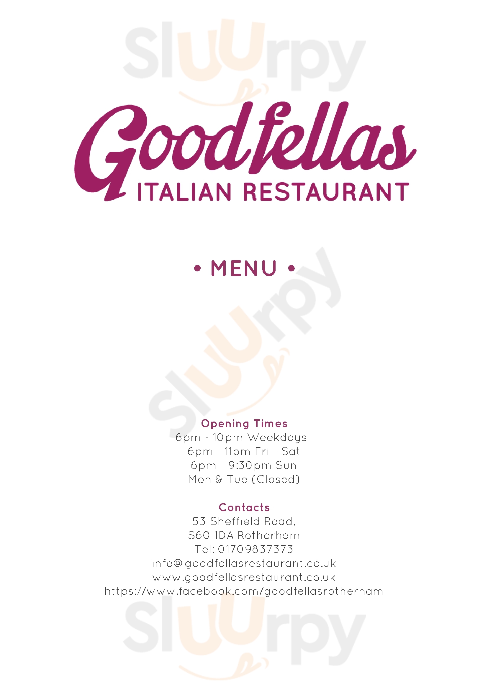 Goodfellas Italian Restaurant Rotherham Menu - 1