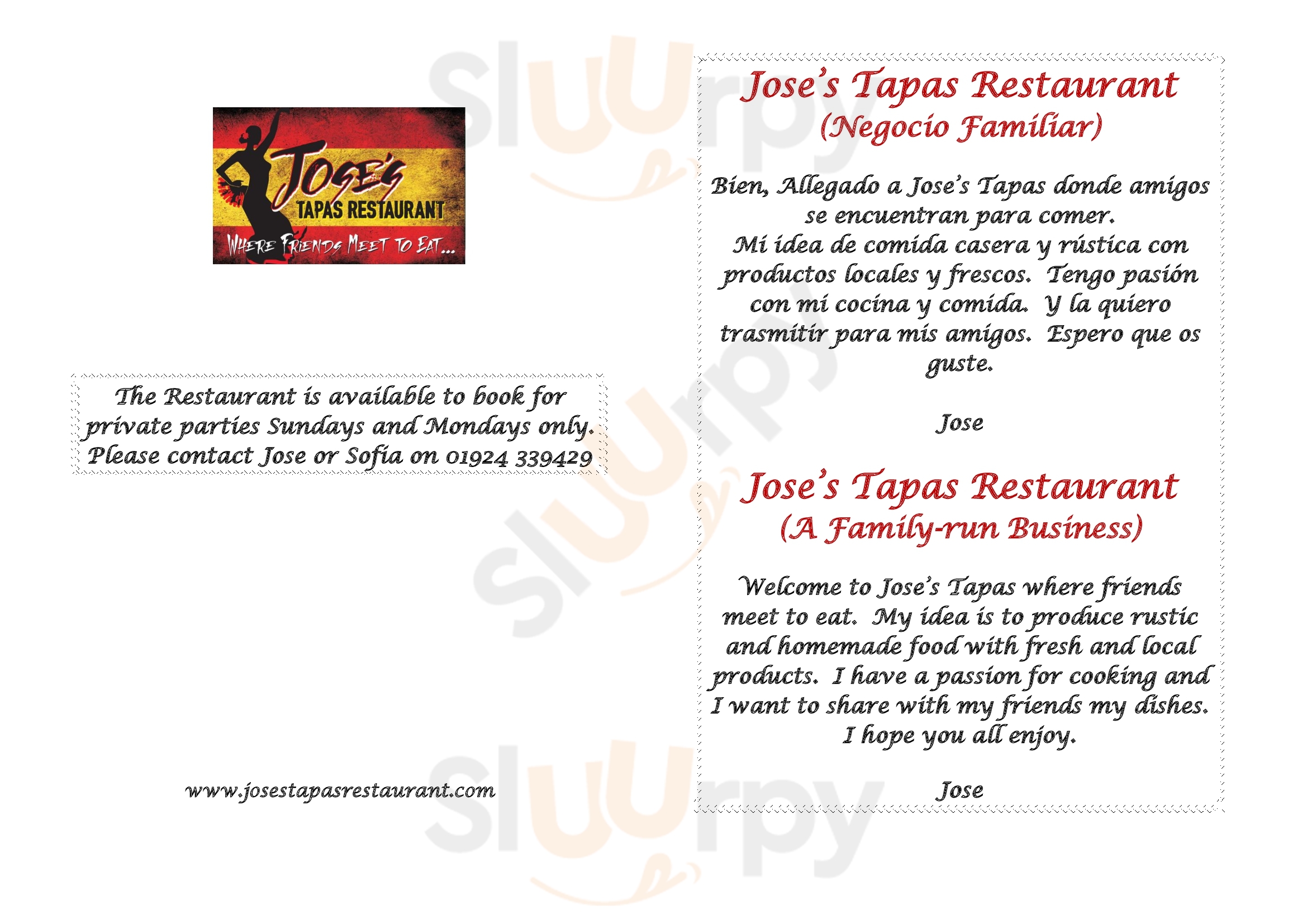 Jose's Tapas Restaurant Wakefield Menu - 1