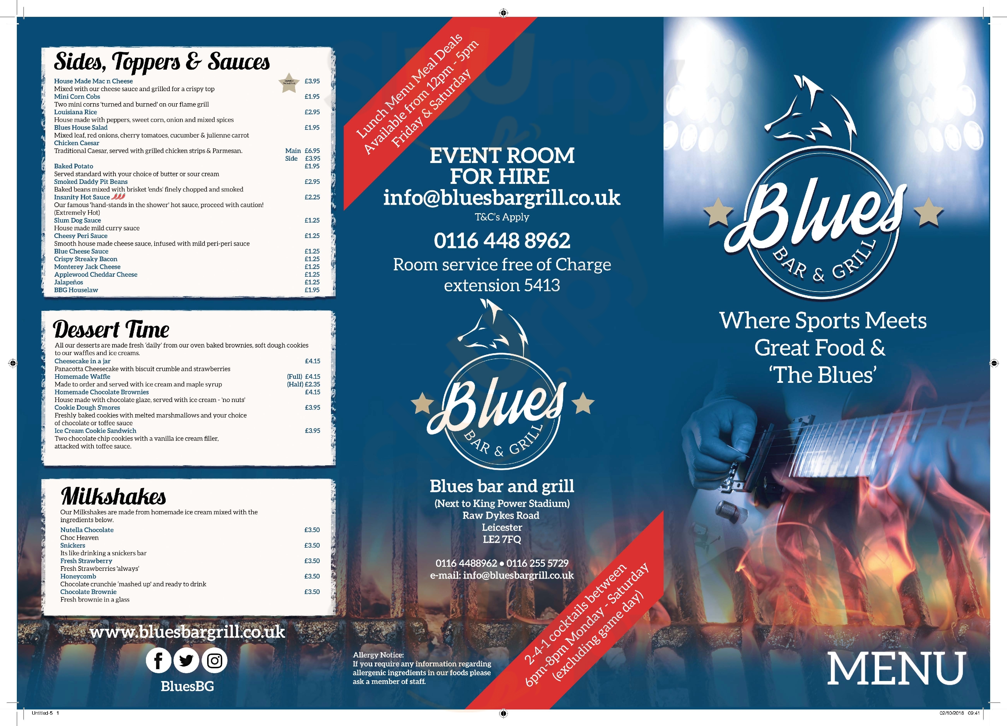 Blues Bar And Grill Leicester Menu - 1