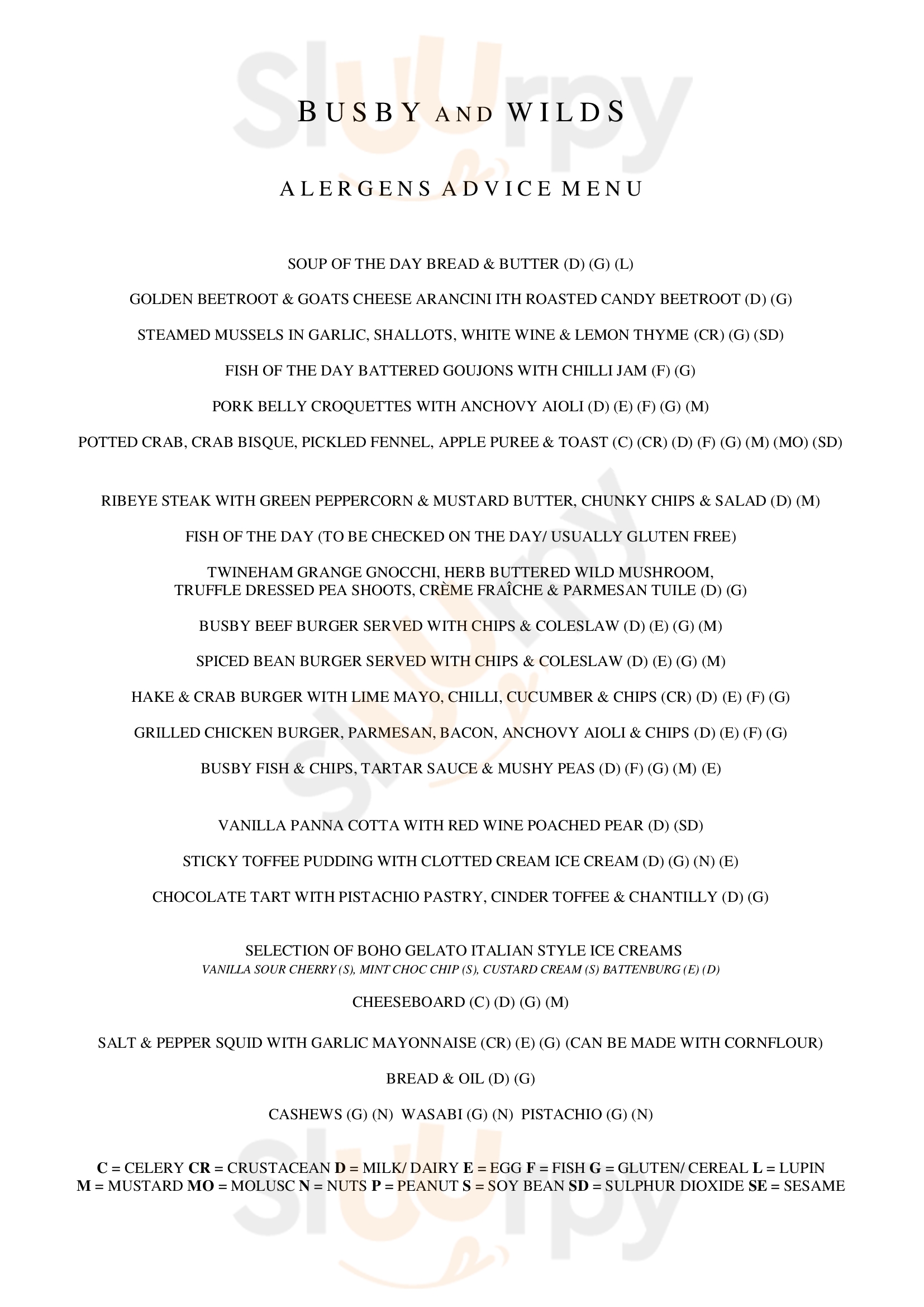 Busby And Wilds Brighton Menu - 1