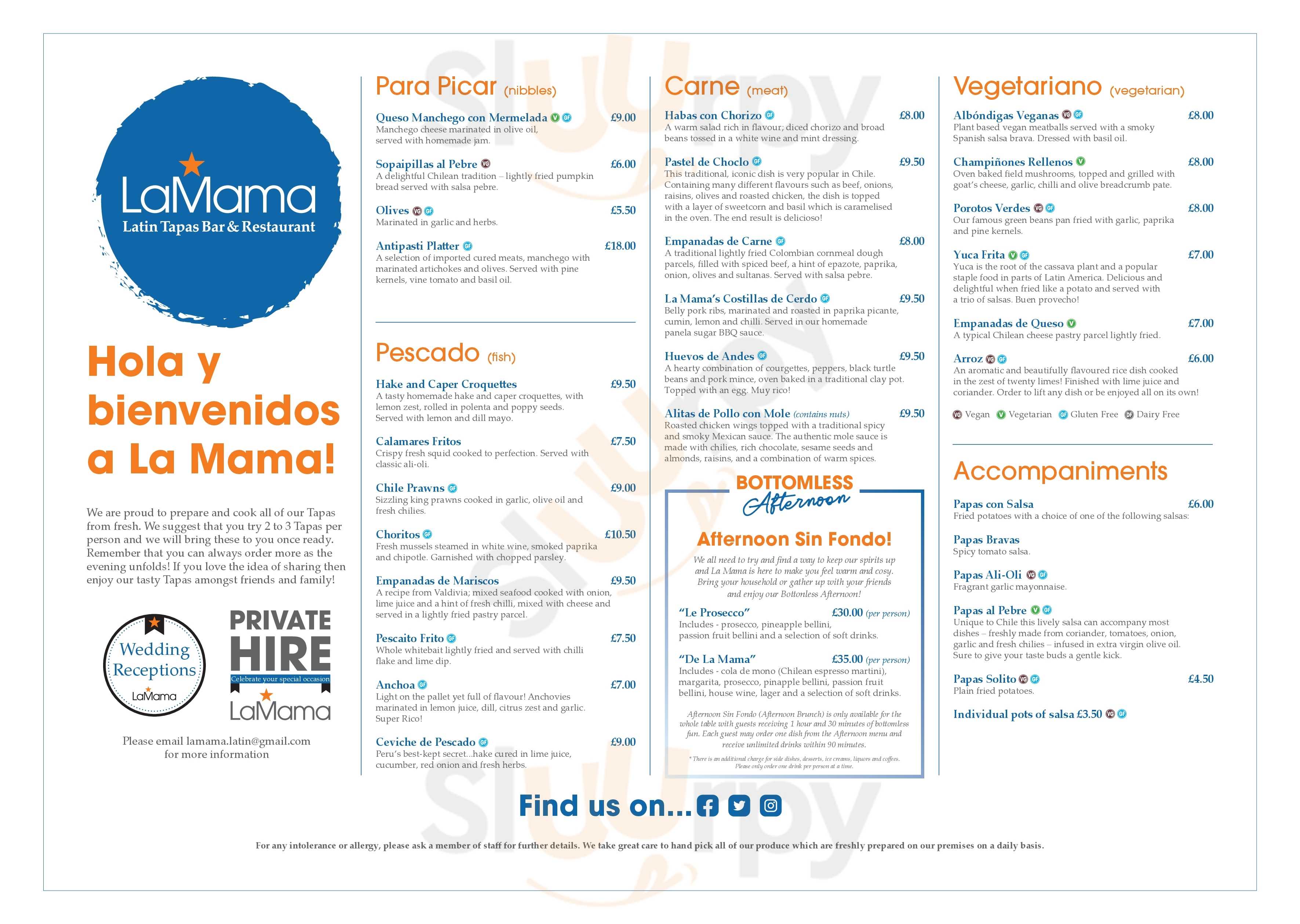 La Mama Latin Tapas Bar & Restaurant Sheffield Menu - 1