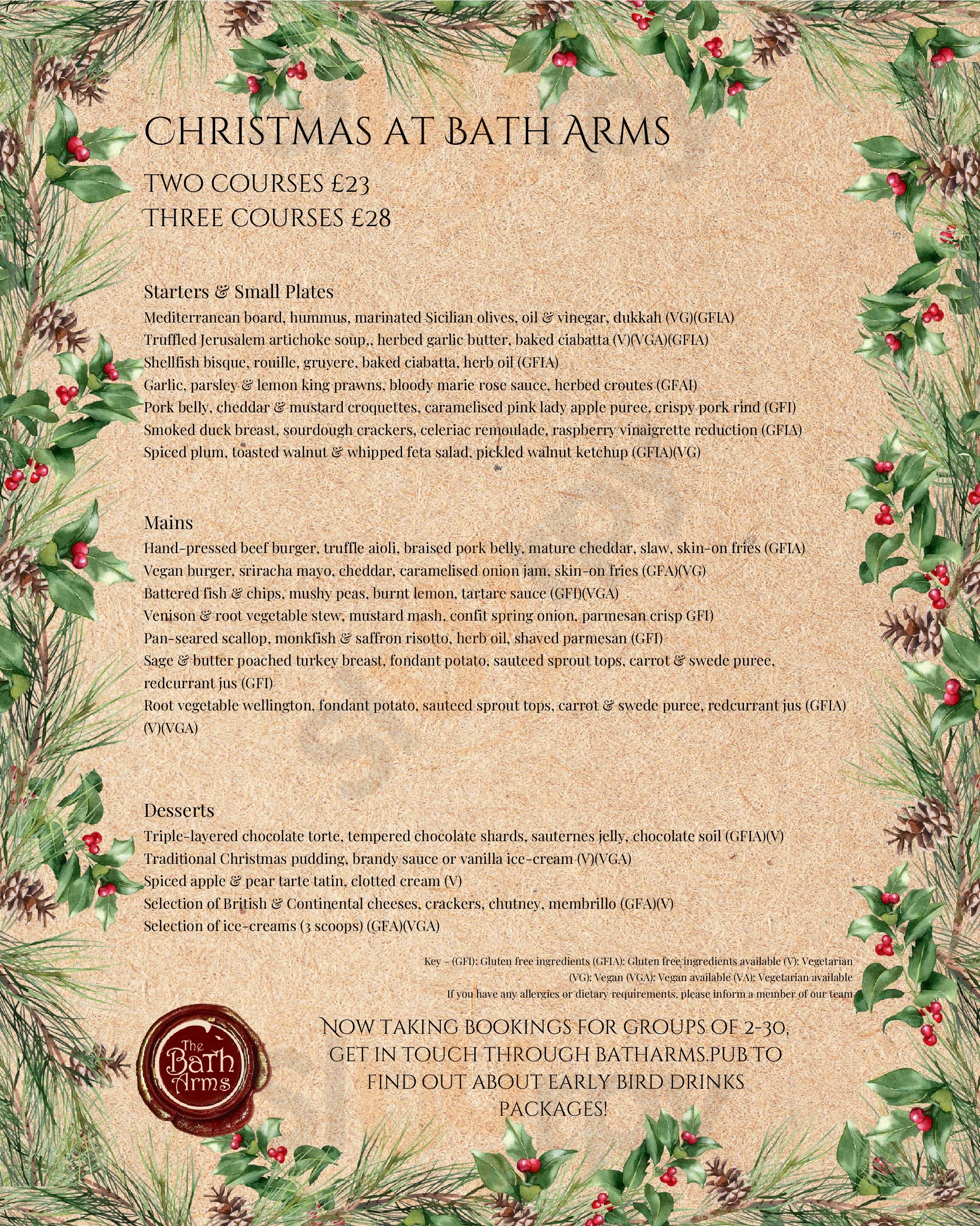 Main Menu - The Bath Arms