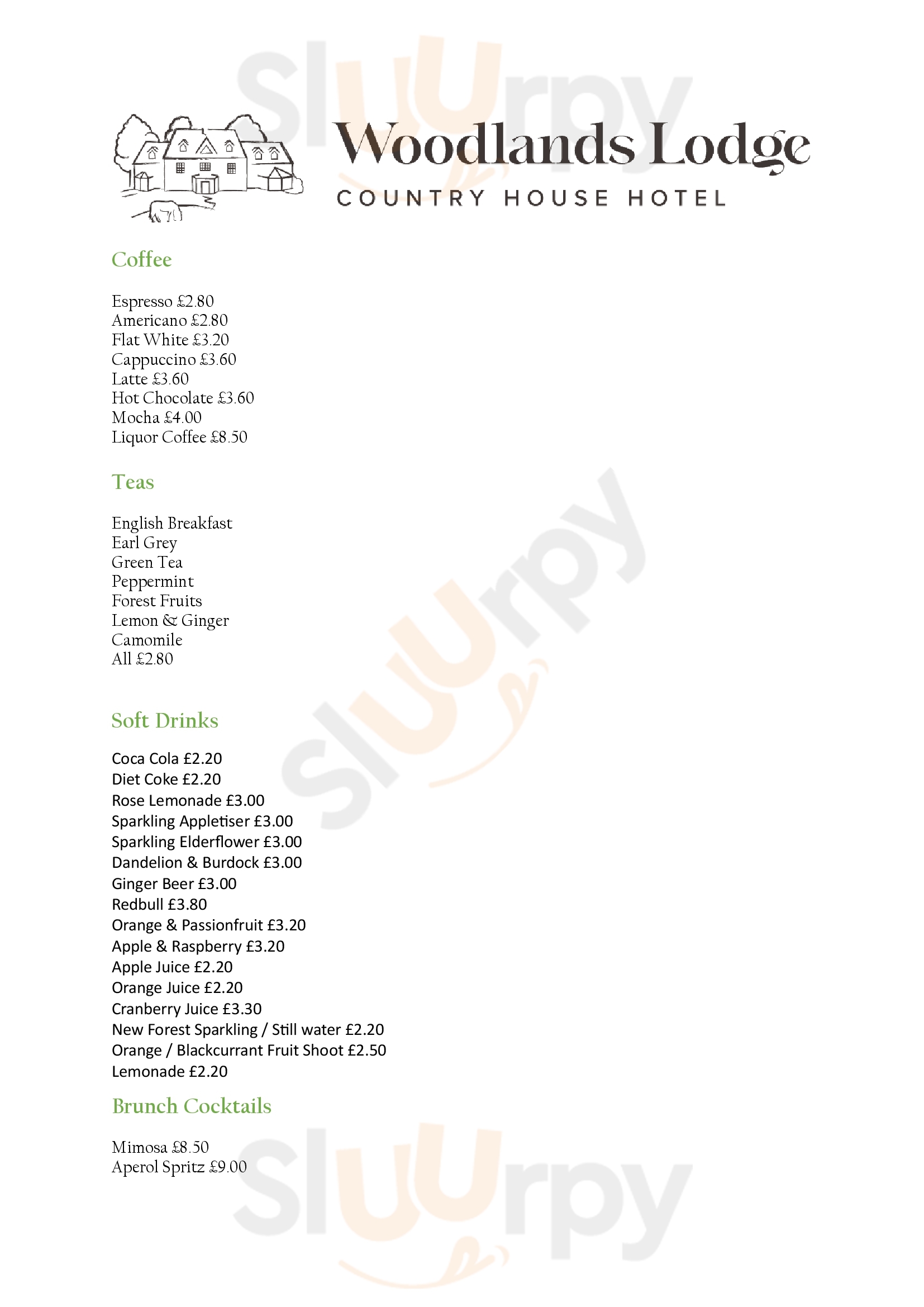 Woodlands Lodge Hotel Southampton Menu - 1
