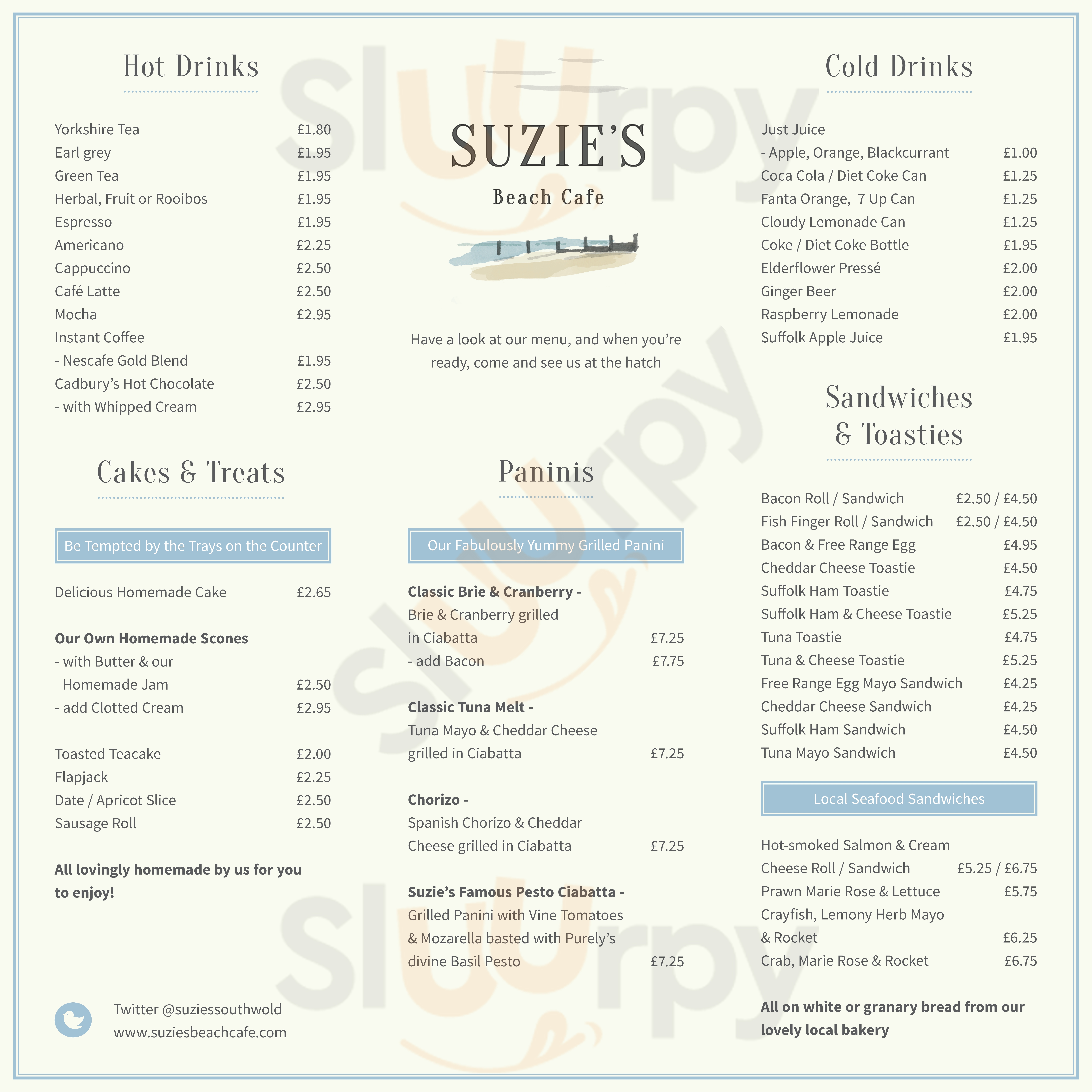 Suzie's Beach Cafe Southwold Menu - 1