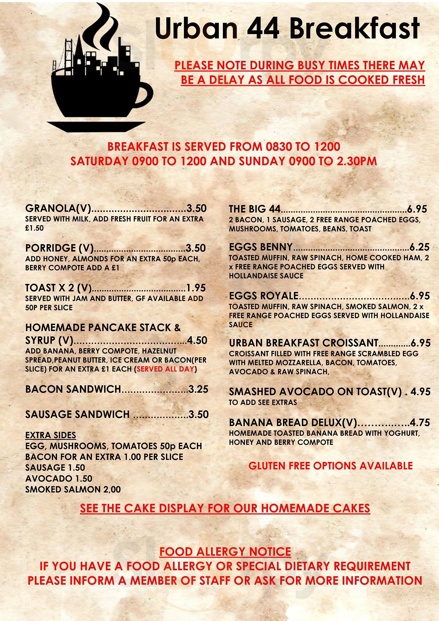 Urban 44 Coffee Lounge Hessle Menu - 1