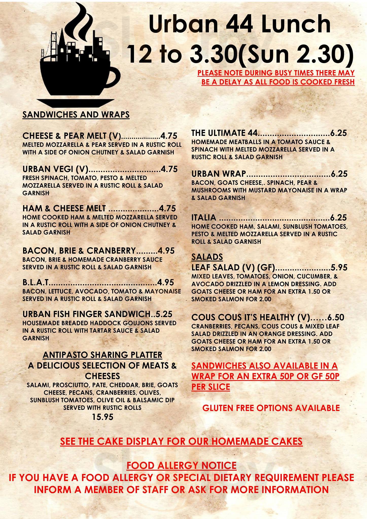 Urban 44 Coffee Lounge menù, Hessle - Main Menu | Sluurpy