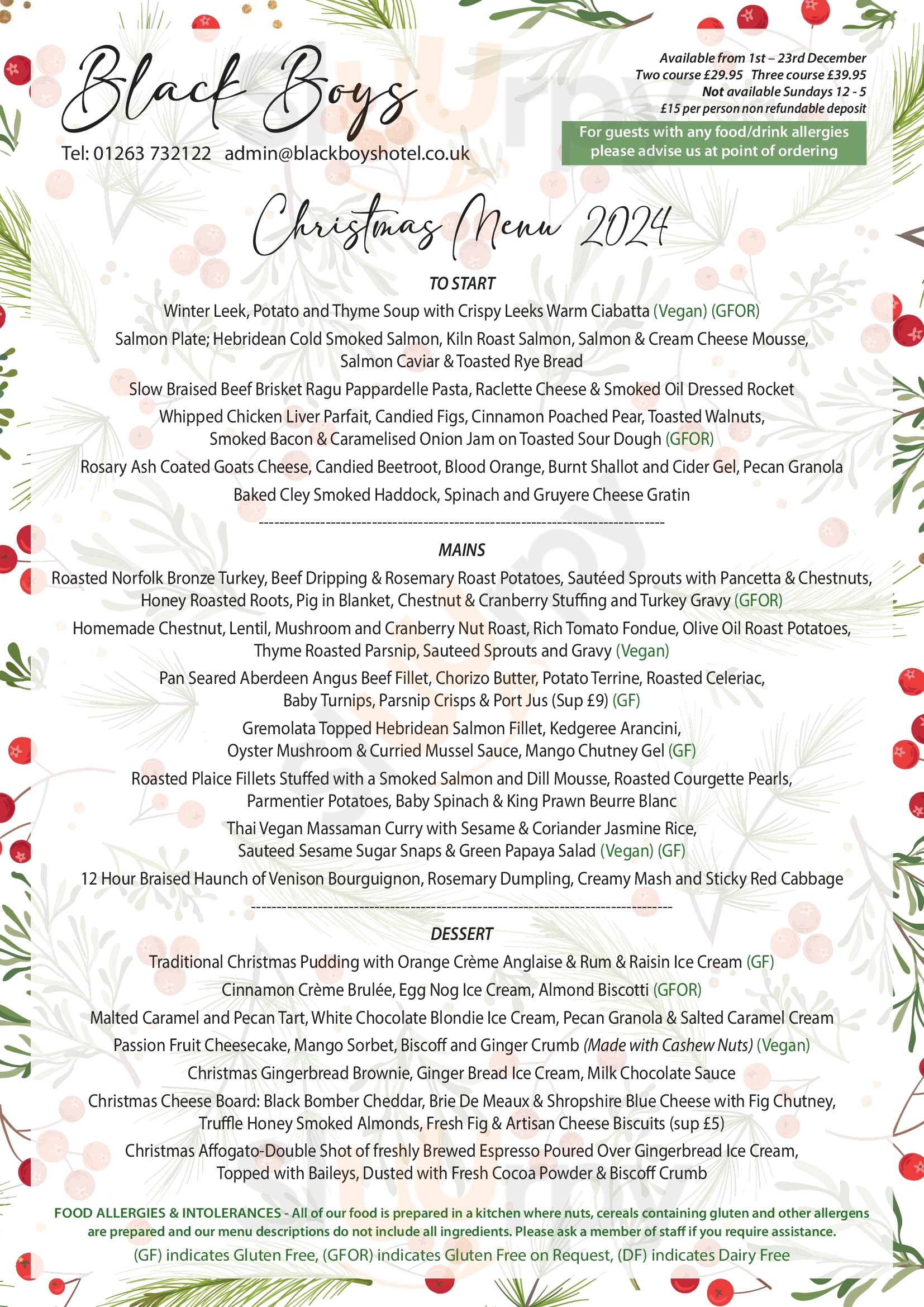 The Black Boys Hotel Pub & Restaurant Aylsham Menu - 1