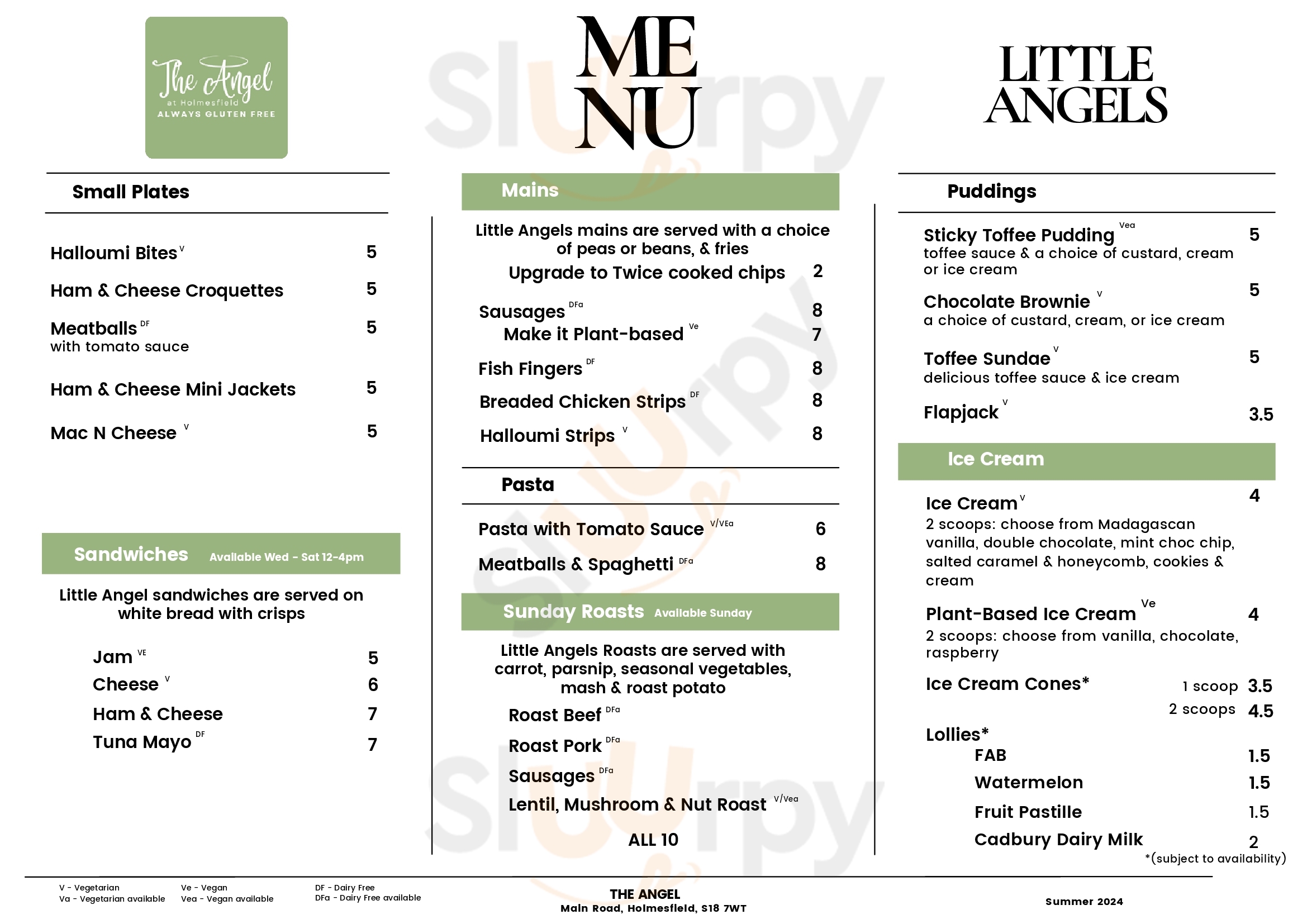 The Angel At Holmesfield Sheffield Menu - 1