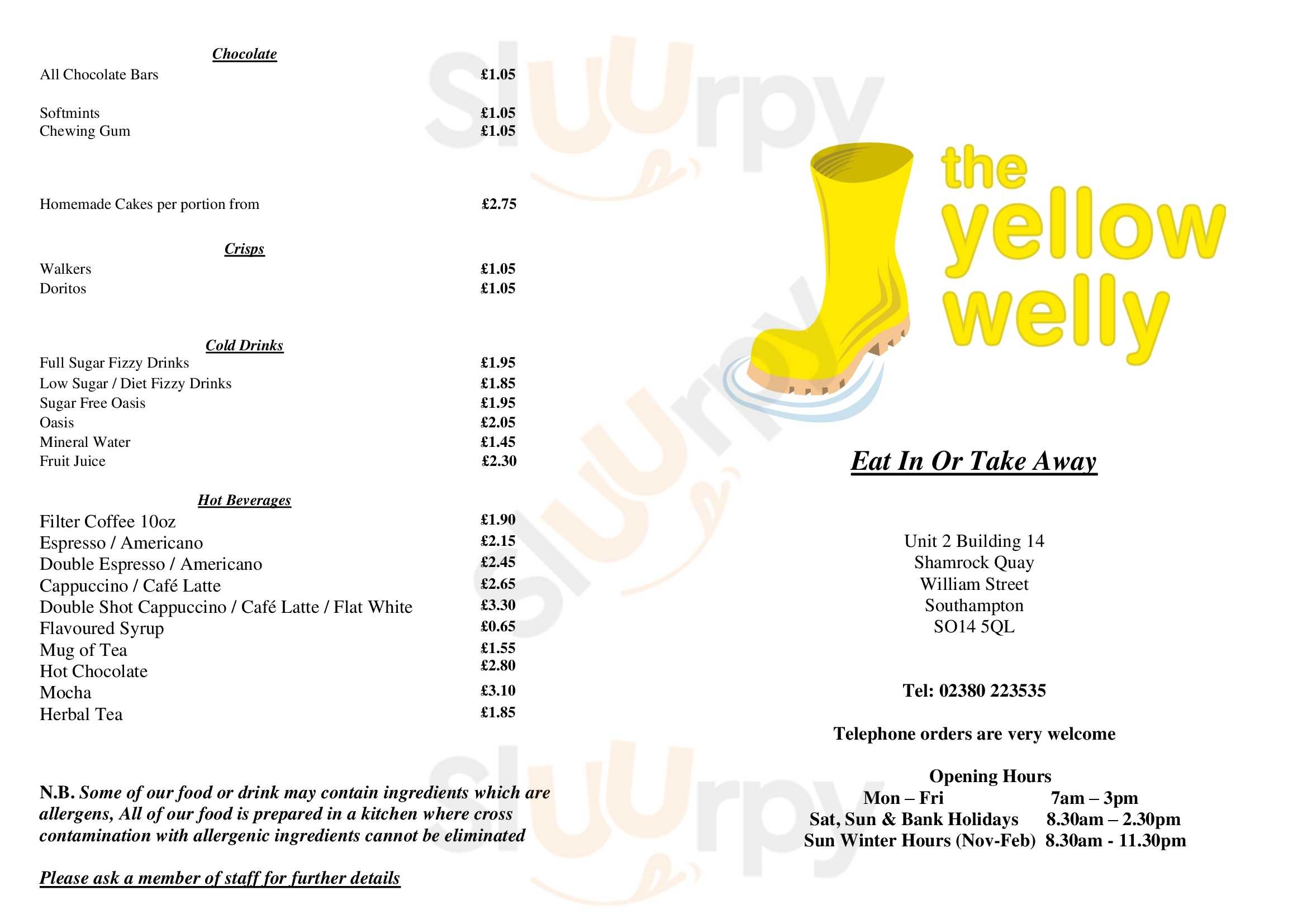 The Yellow Welly Southampton Menu - 1