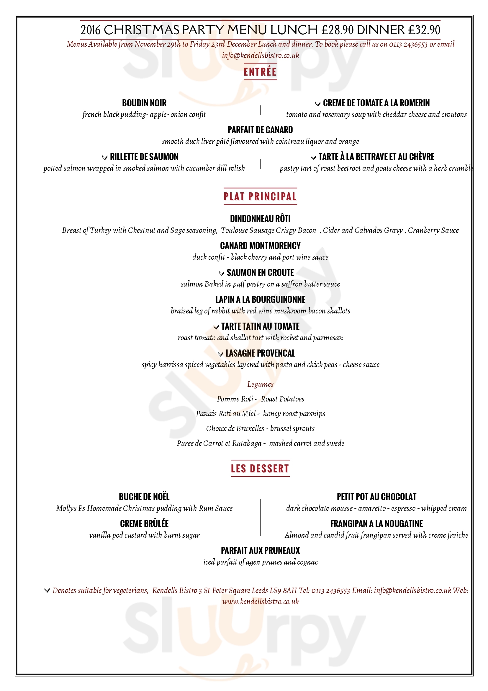 Main Menu - Kendells Bistro