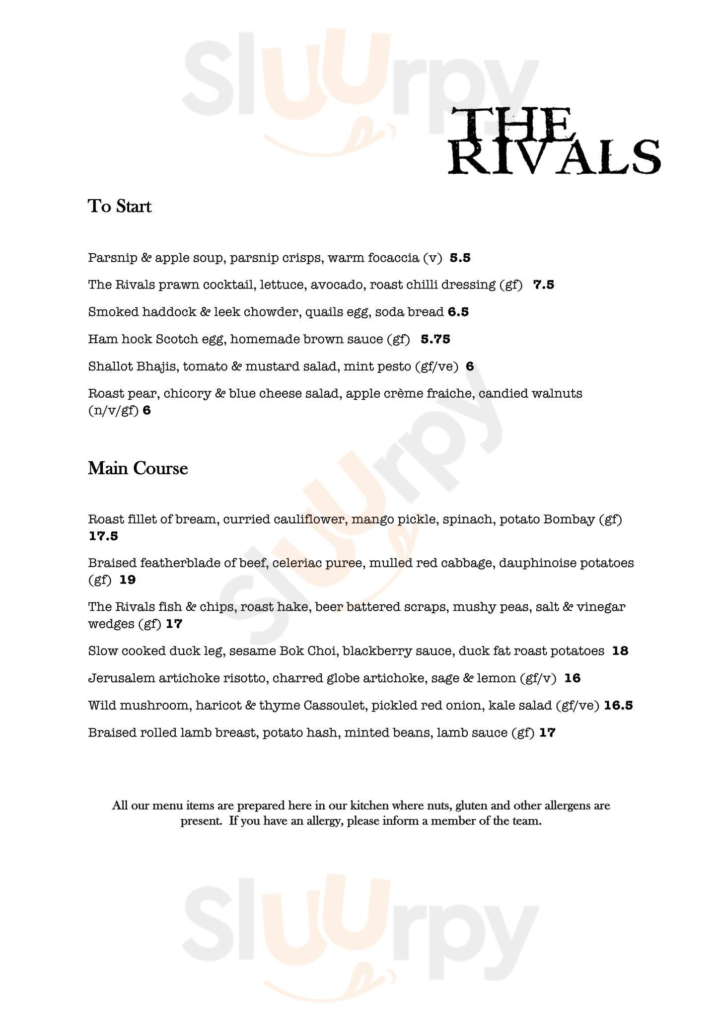 The Rivals Bar & Restaurant Manchester Menu - 1