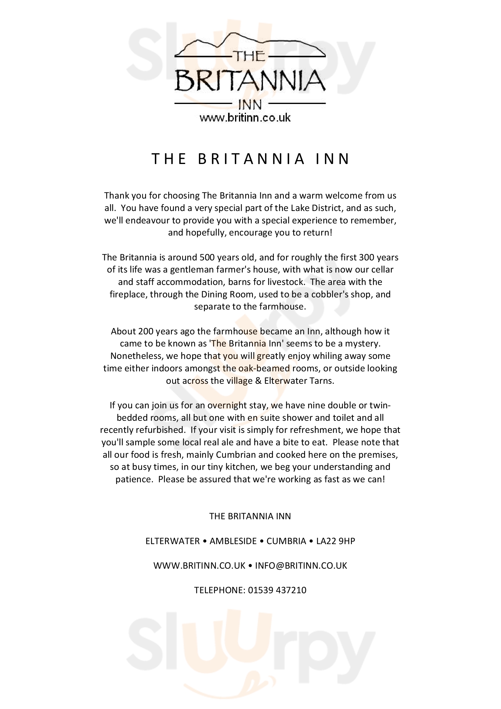 The Britannia Inn Elterwater Menu - 1