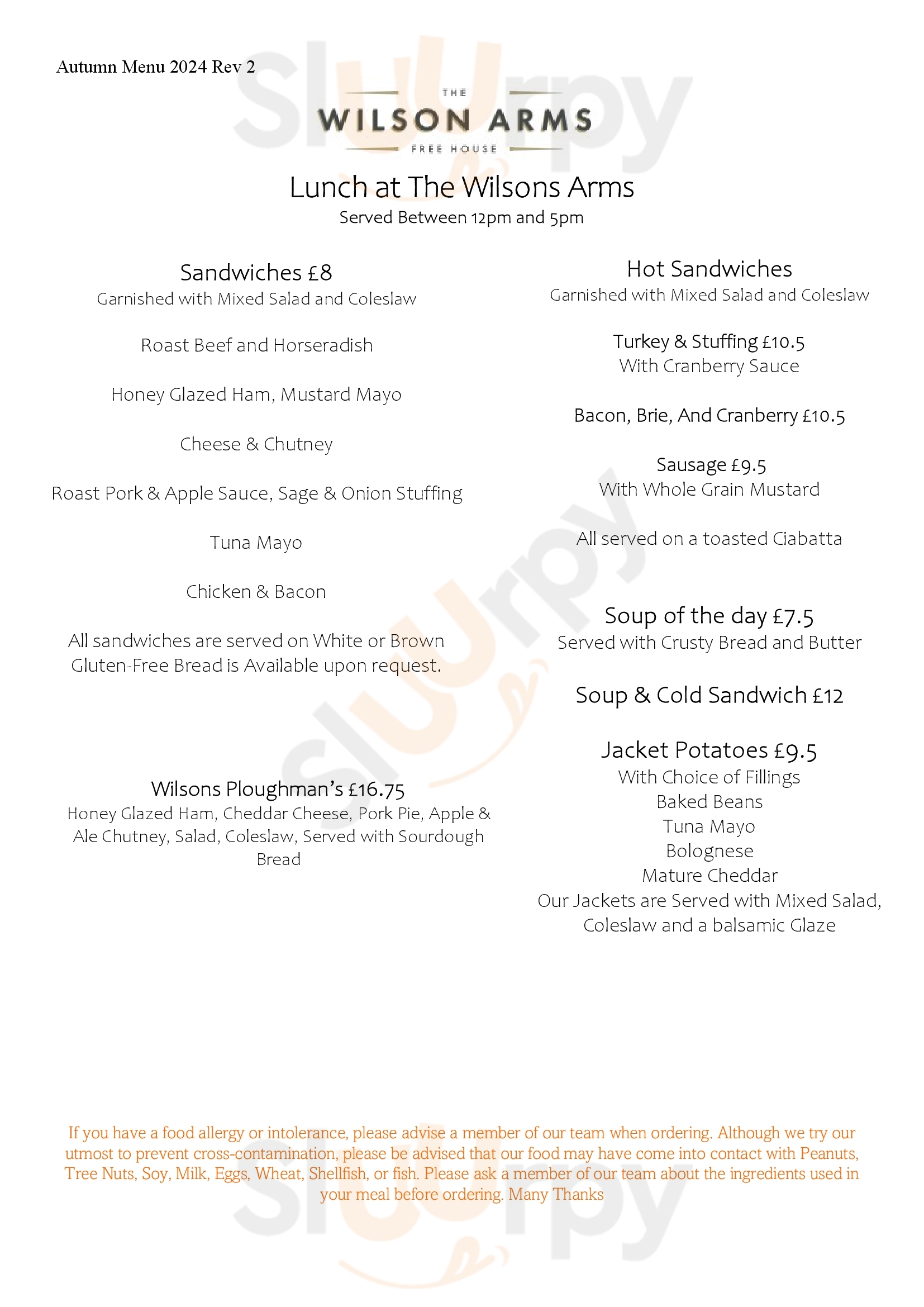 The Wilson Arms Torver Menu - 1